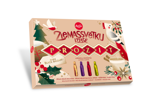 ŠOKOLĀDES KONFEKTES PROZIT ZIEMASSVĒTKU IZLASE AR ALKOHOLA PILDĪJUMU