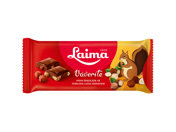 PIENA ŠOKOLĀDE VĀVERĪTE AR VESELIEM LAZDU RIEKSTIEM