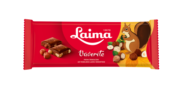 PIENA ŠOKOLĀDE VĀVERĪTE AR VESELIEM LAZDU RIEKSTIEM