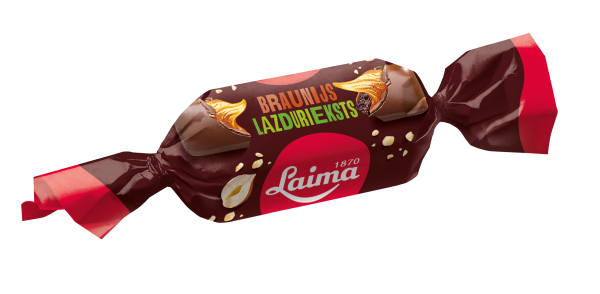 PIENA ŠOKOLĀDES KONFEKTES BRAUNIJS AR LAZDU RIEKSTIEM UN KARAMELI